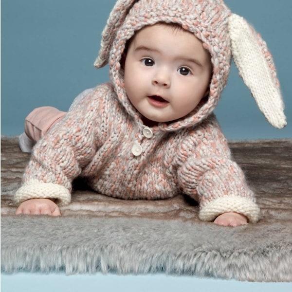 Tricot pull, gilet capuche lapin pour bébé