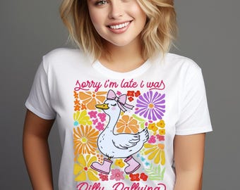 Funny Mama Goose Png, Sorry I'm Late I Was Dilly Dallying Goose Png, Sarcastic Retro PNG, Boho Floral Png, Preppy Girly Shirt Design Png