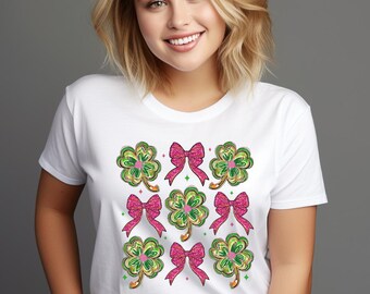 Coquette St Patricks Day Shamrock Sequins Glitter Png, St Pattys Day Png, Four Leaf Clover Sequin Bow, Patricks Day Design, Leopard