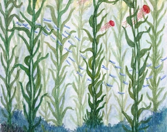 Monterey Kelp Forest Watercolor Art Print, Watercolor Fine Art Print