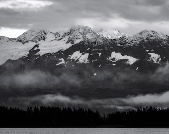 Prince William Sound, Alaska Art Print, Chugach Mountains Print, Black and White Photo Print