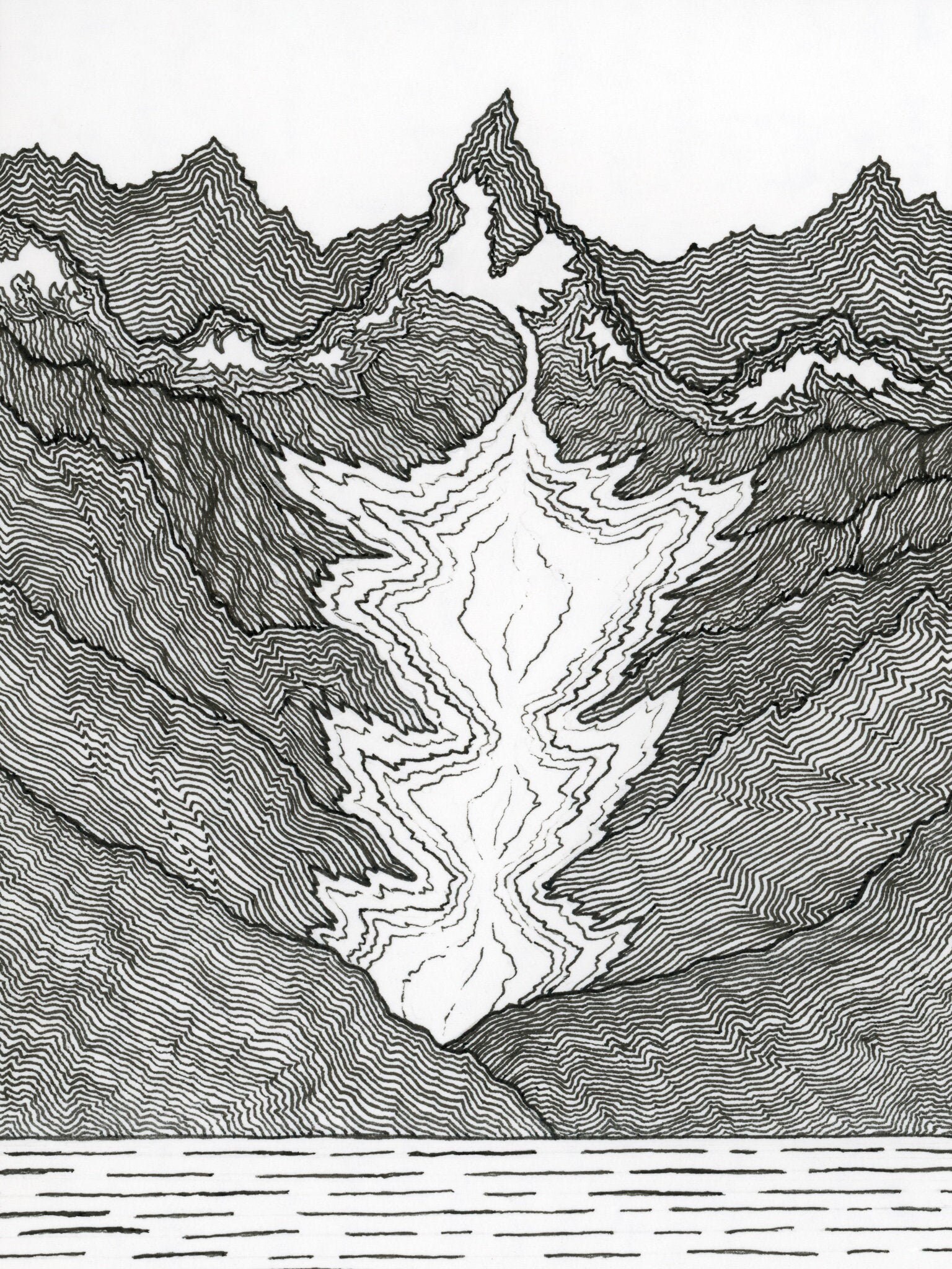 Alaska Mountain Ink Drawing Fine Art Print, Line Art, Mountain Line Art