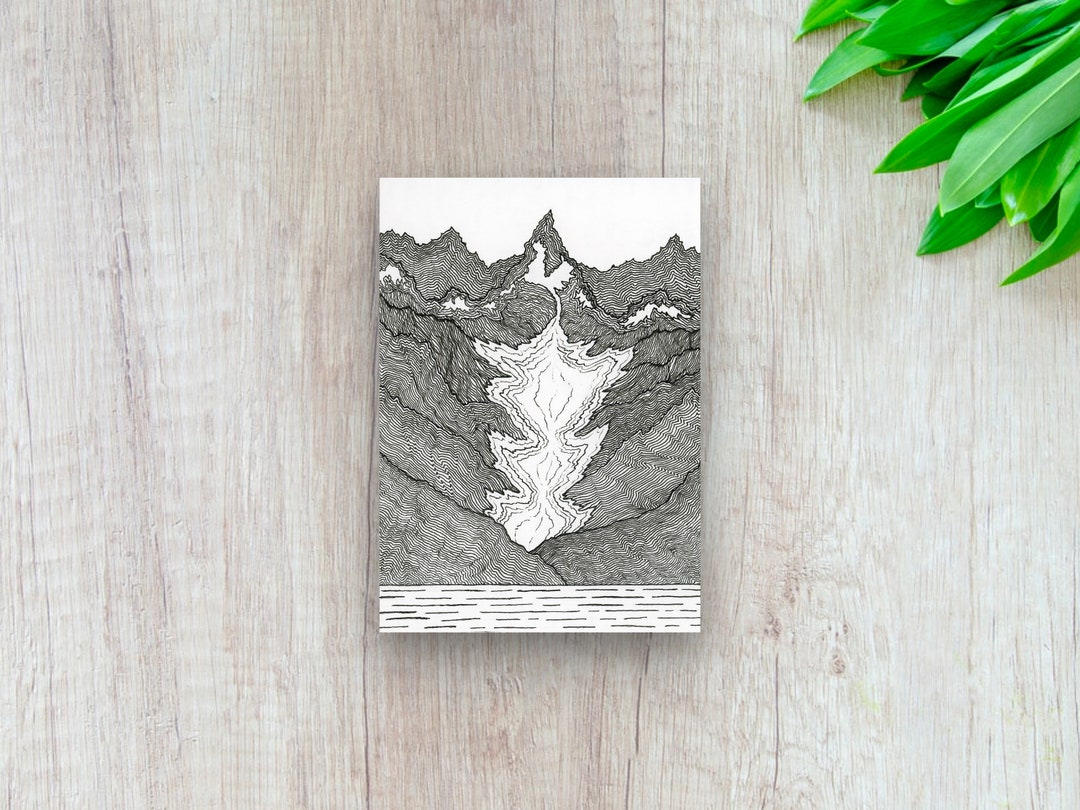 Alaska Mountain Ink Drawing Fine Art Print Line Art Mountain Etsy