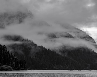 Misty Mountains in Prince William Sound, Alaska, Landscape Photo Print