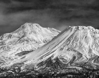 Mount Shasta Fine Art Print, Landscape Print, Mount Shasta Art, Black and White Mountain Art Print, Landscape Photography, BNW Nature Art