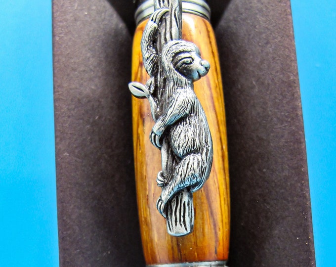Pen Sloth Theme Cocobolo Wood Handmade Writing Gift for Nature Lovers Unique Eco-Friendly Stationery