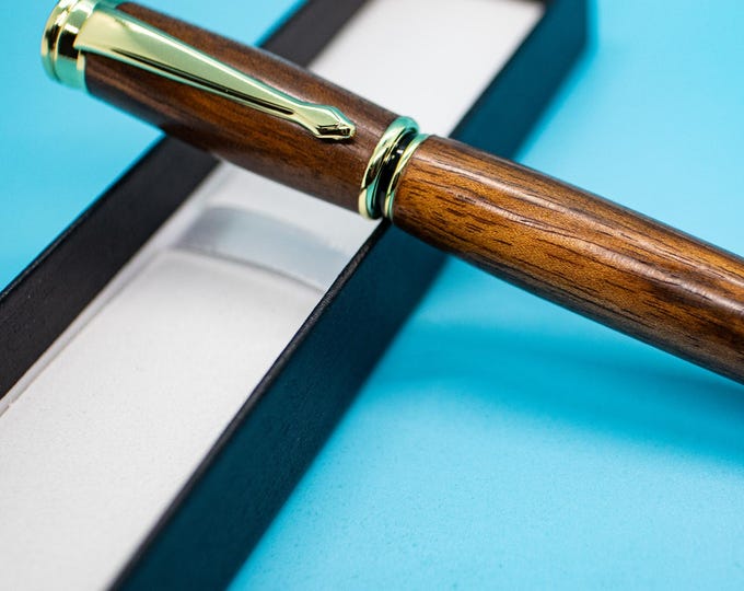 Tiger Wood Fountain Pen | Handcrafted Wood Calligraphy Pen with Gold Accents | Unique Gift for Writers and Artisans