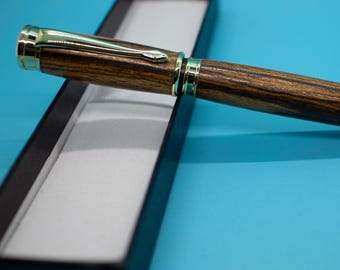 Pluma estilográfica Bocote / Pluma caligráfica de madera artesanal con detalles dorados / Regalo único para escritores y artesanos