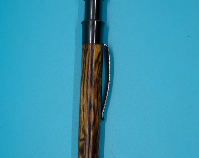 Bocote Carpenter Pencil, Hand Turned Wooden Pencil with Built-in Sharpener, 6 Inches, Gun Metal Finish, Elegant Gift for Him & Graduation