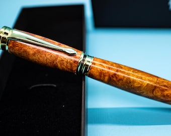 Aboyna Burl Fountain Pen | Handcrafted Wood Calligraphy Pen with Gold Accents | Unique Gift for Writers and Artisans