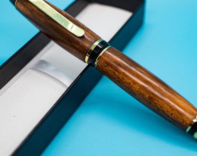 Cigar Style Pen Hand Turned in Goncalo Alves Tiger Wood, Luxury Handmade Writing Pen, Collectible Gift for Writers and Collectors