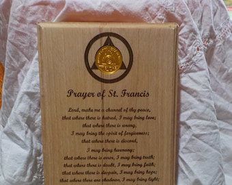 The Prayer of St. Francis Laser Engraved on a Beechwood Plaque - Recovery Gift