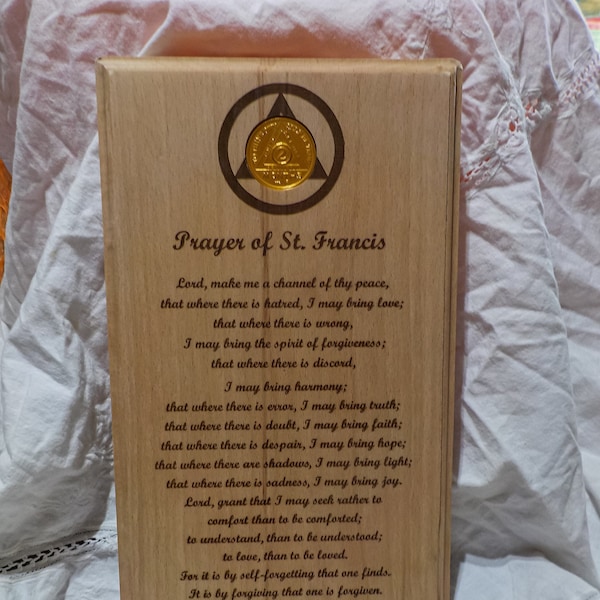 La prière de Saint François gravée au laser sur une plaque en bois de hêtre - Cadeau de récupération