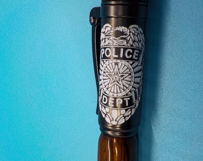Police Theme Ballpoint Wood Pen - Turned from African Blackwood
