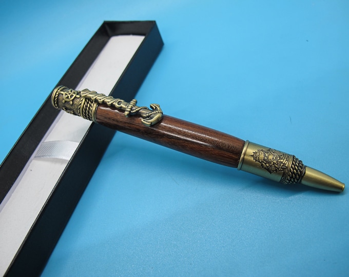 Ballpoint Pen Nautical Teakwood Handmade from Salvaged Ship Wood - Unique Eco-Friendly Gift for Writers & Collectors