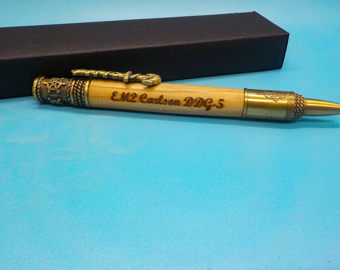Ballpoint Pen Nautical Design in Lebanese Cedar Wood - Handmade, Smooth Writing, Elegant Gift for Writers & Professionals