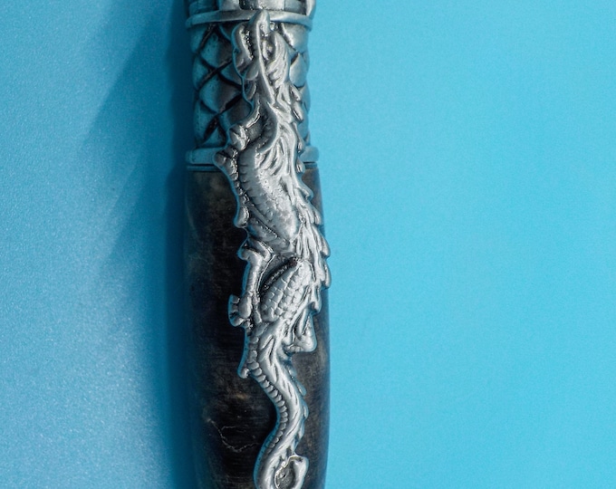 Dragon Style Pen Turned in Buckeye Wood with Blue Resin Accent – Unique Handmade Writing Gift & Collectible