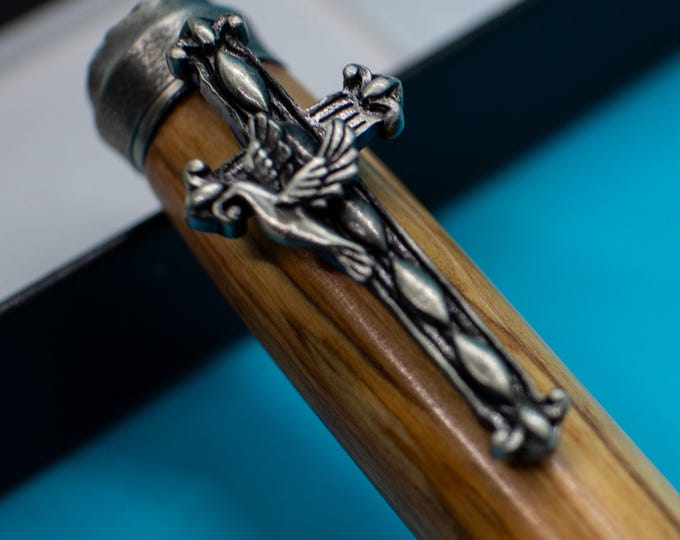 Amazing Grace Christian Pen Hand Turned Olivewood Bethlehem Pewter Twist Gift
