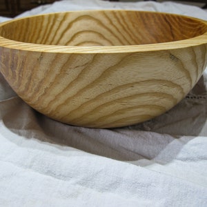 Bowl Large Ash Wood 10&quot; x 4&quot; Hand Turned Rustic Decorative & Functional Wooden Serving Bowl