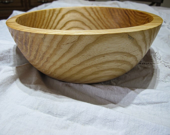 Bowl Large Ash Wood 10" x 4" Hand Turned Rustic Decorative & Functional Wooden Serving Bowl