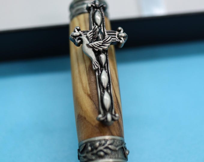 Christian "Amazing Grace"  Pen hand turned in Bethlehem Olivewood - Pewter Finish