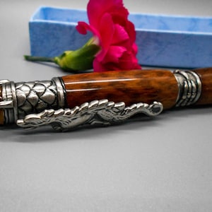 DRAGON BALLPOINT PEN - Houten drakenpen - slangenhout drakenpen - Vaderdagcadeau - Zilveren set drakenpen - afstudeerpen cadeau