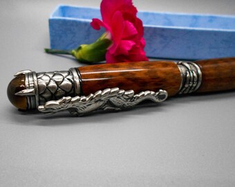 DRAGON BALLPOINT PEN - Wooden Dragon Pen - Snakewood Dragon Pen - Father Day Gift - Silver Kit Dragon Pen - Graduation Pen Gift