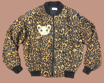 VINTAGE 90’s Cheetah print silk BOMBER - gift for her