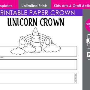 Unicorn, Rainbow, Printable Paper Crown, Print, Cut Crown Template, Party décor, Kids Accessories, Kids Party Craft