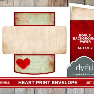 Junk Journal Envelope, Watercolour Heart Envelope, Printable Envelope, Junk Journal Kit, Scrapbook Envelope, Ephemera, Printable Paper