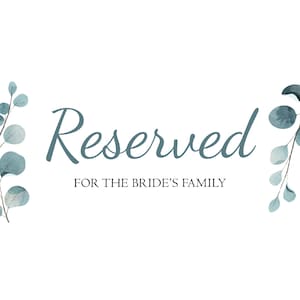 Wedding Reserved Tent Sign Template (4x9.25) | Eucalyptus | Leafy | Blue | Edit Text in WORD | Reserved and Blank PDF, Jpg Table Place Card
