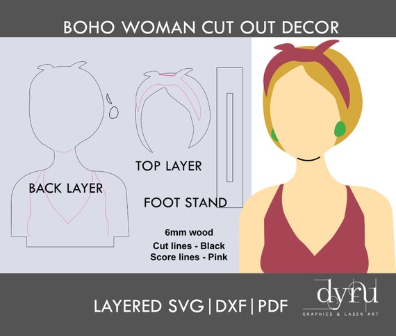 SVG DXF Pdf Bohemian Woman. Short Hair Cut Out With - Etsy SVG DXF Pdf Bohemian Woman. Short Hair Cut Out With - Etsy