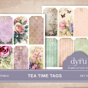 Tagi do dziennika Rose Vintage Junk, Ephemera vintage, Shabby Chic, Tagi ogrodowe, Tagi motyli, Tagi w paski, Tagi cyfrowe, Ephemera do druku