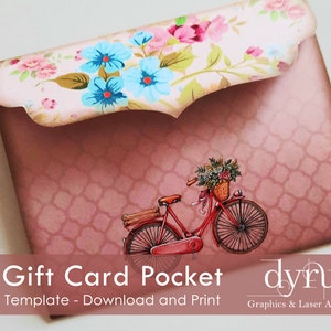 Vintage Geschenkkartentasche, Fahrrad druckbarer Umschlag, Rosa Kupplungstaschenvorlage, Vintage Geschenk Printables, Kupplungs-Umschlag, Tasche
