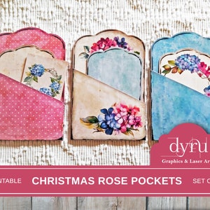 Bolso de rosa de Natal, envelope carregado, etiquetas, floral, bolsos para impressão, álbum de recortes, coisas efêmeras para impressão, encarte, bolso para diário de lixo