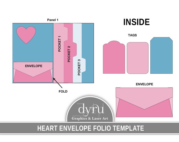 Heart Letter Folder, Pocket Folio, Valentine Folio, Blank Template ...