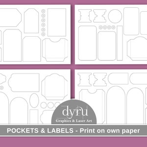 Junk Journal printable pockets, Insert templates, Print on own paper, Download, Printable Junk Journal, Tag templates, Dyru Graphics Studio