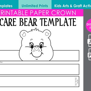 Care Bear Paper Crown – Print, Color and Cut Files, Party décor, Kids Accessories and Craft