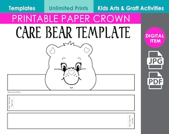 Care Bear Paper Crown – Print, Color and Cut Files, Party décor, Kids Accessories and Craft