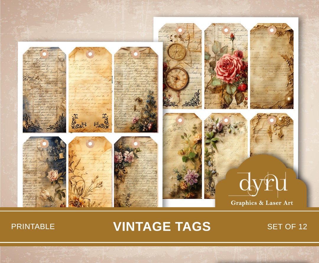 Vintage Rose Junk Journal Tags, Vintage Ephemera, Shabby Chic ...