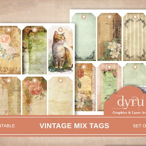 Etiquetas de diario basura vintage, efímeras vintage, etiquetas de jardín, etiquetas de gatito, etiquetas digitales, paquetes de semillas, paquetes de semillas digitales, etiquetas de diario basura