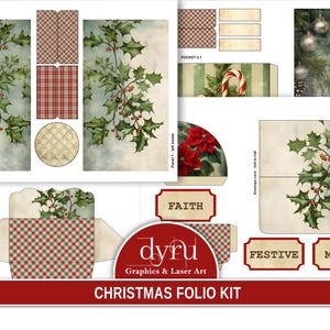 Christmas Folio, Green, Red Folio, Merry Christmas, Seasons Greetings, Printable, Junk Journal, Folder, Insert, Download, Dyru Graphics
