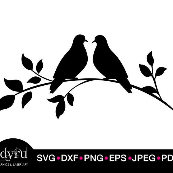 Doves Svg, Loving Doves SVG, Birds on branch Clipart, Two Birds Clipart, Dove File for Cricut, Decorative Wedding Doves SVG