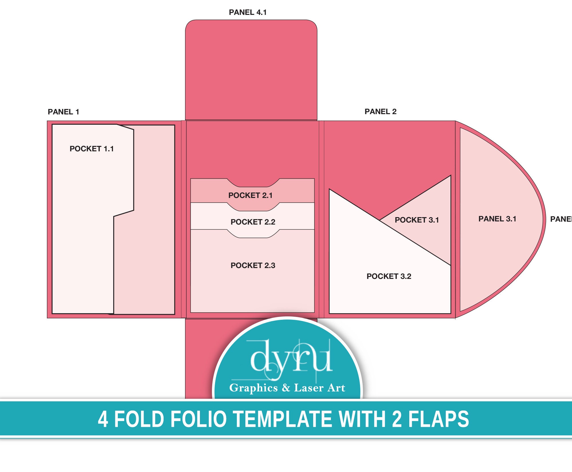 Flaps Folio Template, 4 Fold Out Folio, Craft Kit, Folio Kit, Junk Journal Printable, Printable Gift, Downloadable Folio, Dyru Graphics