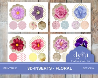 Inserto para diario creativo con diseño de flores en 3D, efímeros imprimibles (kit digital)
