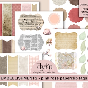 Clipe de papel, diário de lixo, enfeite, chique gasto, etiquetas, formas de diário, kit digital, itens efêmeros, Dyru Graphics Studio, imprimível, etiquetas de diário