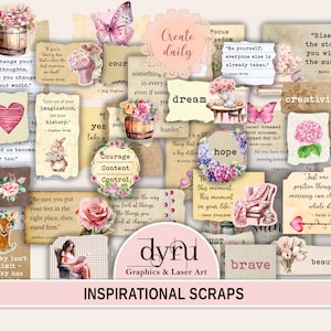 Inspirierende Scraps, Journal Wörter, Aufkleber, Papier, Zitate, Pingeliger Schnitt, Verzierung, Ephemera, Journaling Digitaler Download, Dyru Grafiken