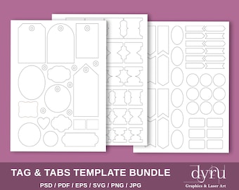 Printable Tabs, Label and Tag templates, Junk Journal Tabs, Junk journal Labels, Tabs Bundle, Printable Junk Journal, PDF, PSD, PNG