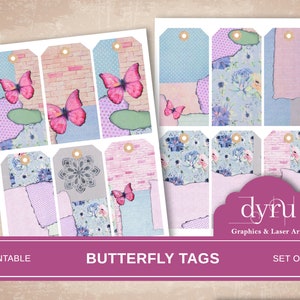 12 étiquettes pour carnet botanique papillon rose, étiquettes numériques et imprimables, fleurs éphémères, fournitures et intercalaires pour journal indésirable, étiquettes cadeaux