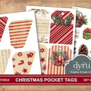 Étiquette de Noël de poche, pochette chargée, étiquette de Noël, kit de journal indésirable, voeux de saison, étiquette de vacances, carte de Noël, articles de Noël éphémères